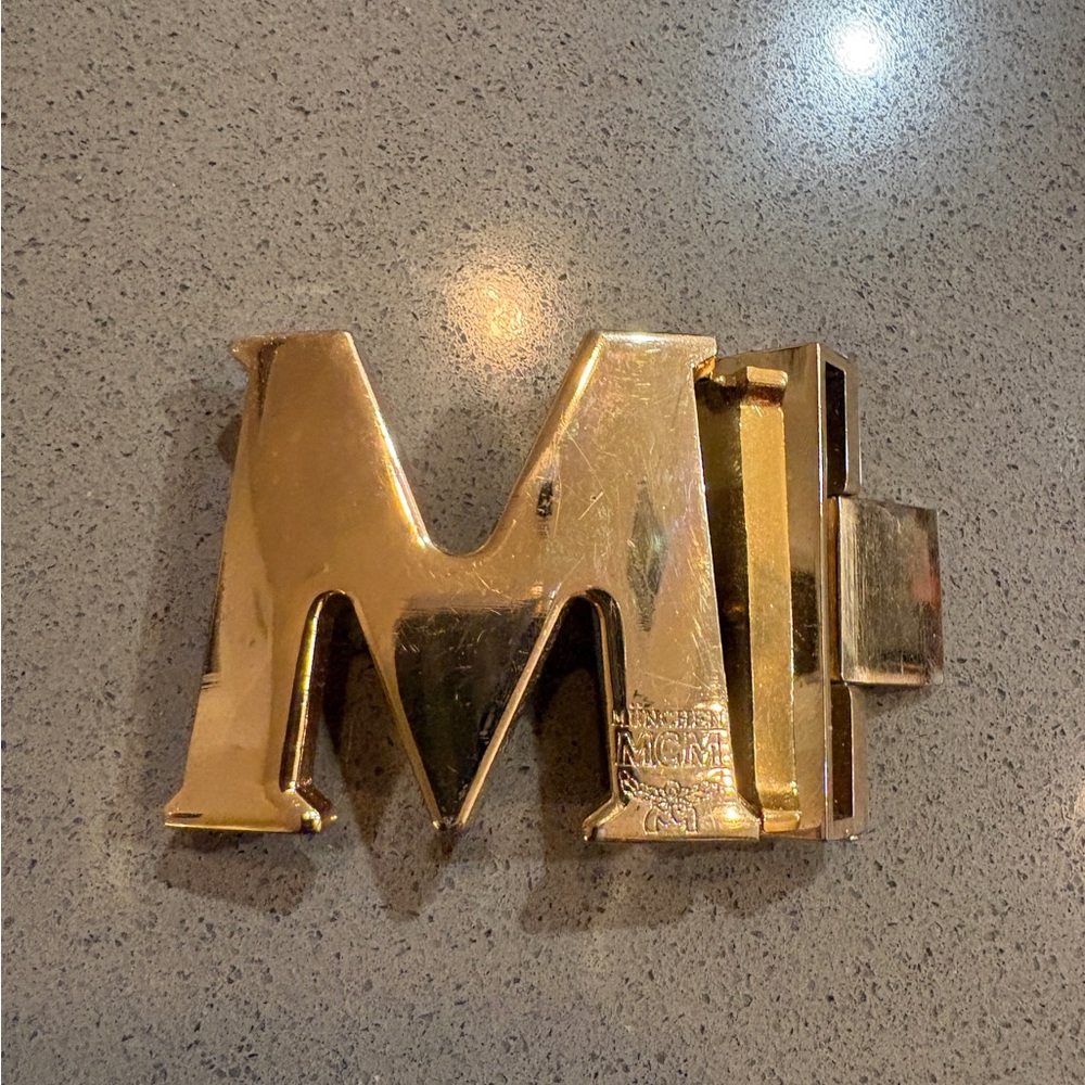 Vintage MCM Munich Gold Tone “M” Logo Belt Buckle 1970s Designer